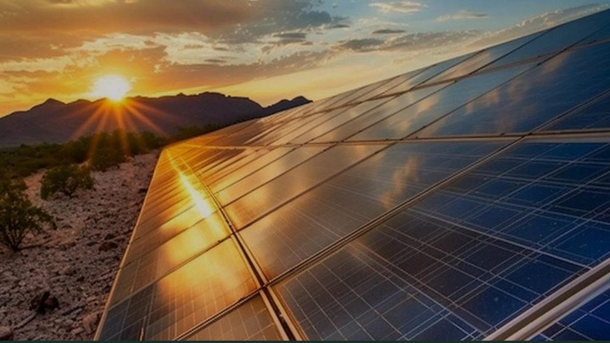 Solar photovoltaic array at sunrise representing renewable energy manufacturing at Erisha